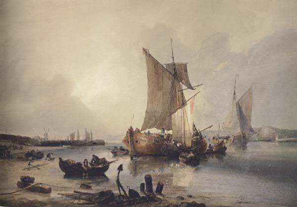 Samuel Owen Loading boats in an estuary (mk47) Sweden oil painting art